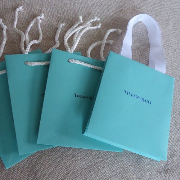 LOT of 4 Small Tiffany & Co. Blue Paper Bags NEW 6" x 5" T& Co. 1 New Style - Picture 1 of 14